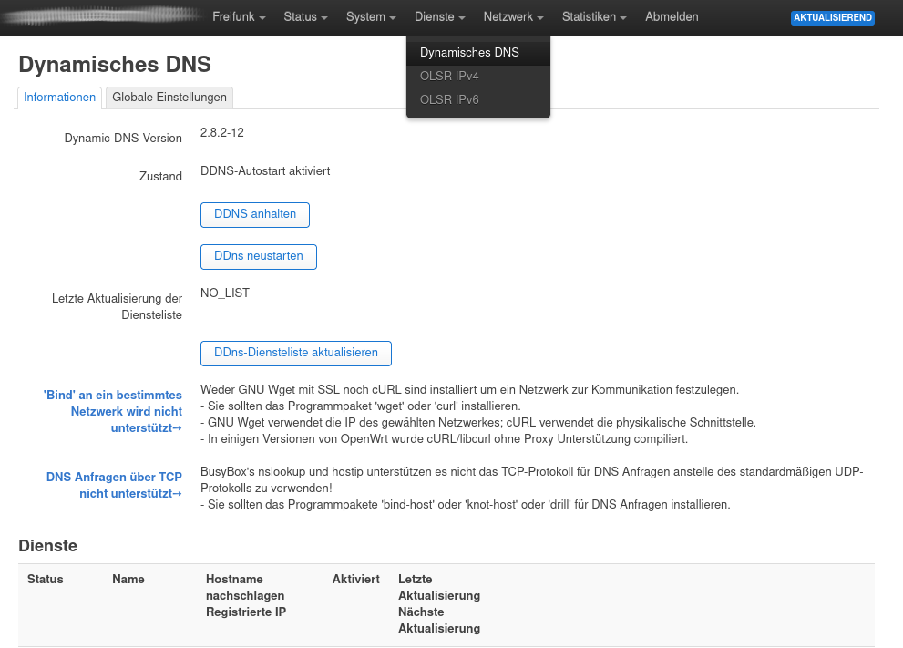 Screenshot mit weiteren Abhängigkeiten von ddns-scripts