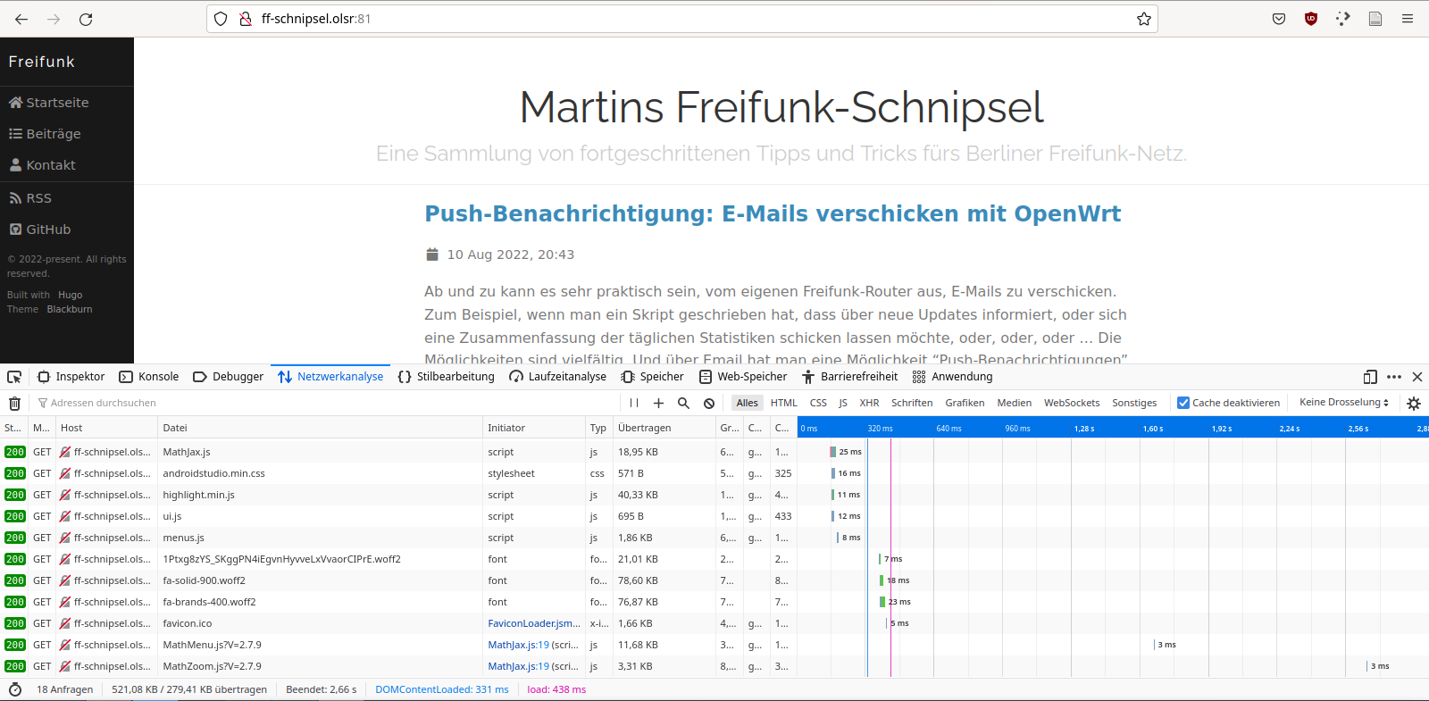 Ladezeiten mit ausschließlich lokalem CSS, JS und Fonts