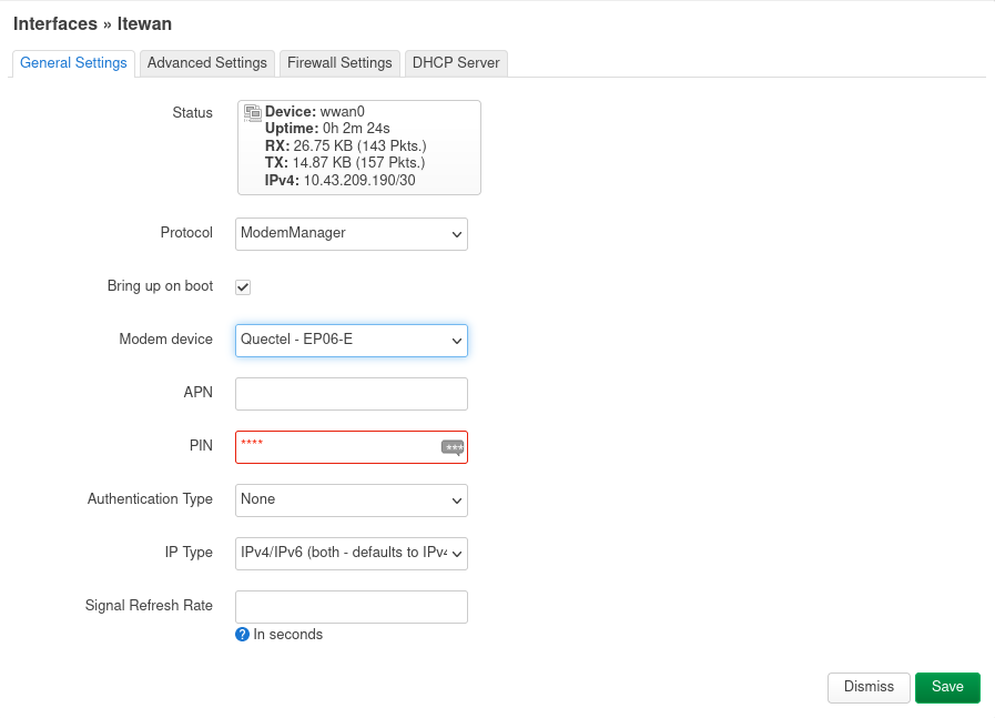 Einrichtung des LTE-Interface in LuCI